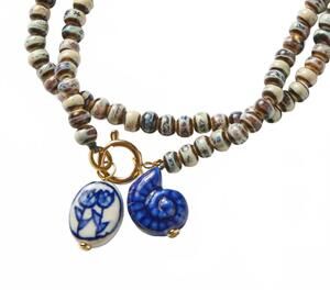NEW FARRAH B JEWELRY women's long wrap toggle necklace in blue